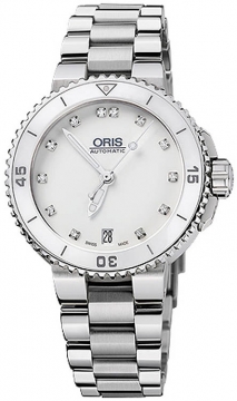 Buy this new Oris Aquis Date Diamonds 36mm 01 733 7652 4191-07 8 18 01P ladies watch for the discount price of £1,213.00. UK Retailer.